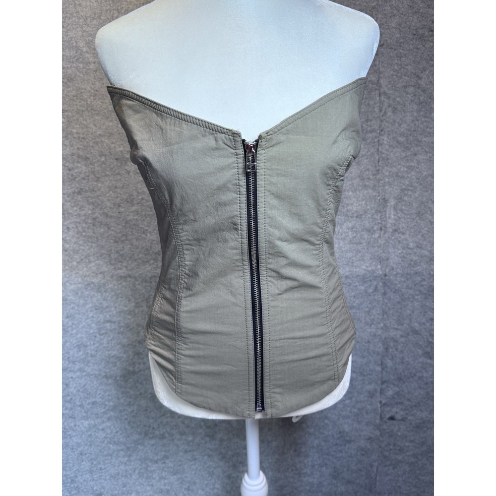 Zara Size M Women's Khaki Strapless Zip Front Bustier Corset Top Structured Seam